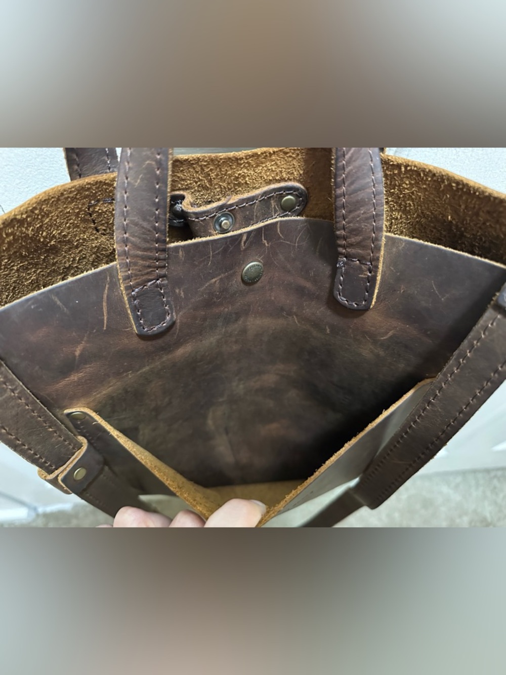 Portland Leather Goods Mini Crossbody Tote Grizzly Smooth Leather - Picture 7 of 8